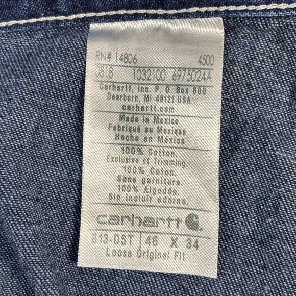 Carhartt Jeans Mens 46x34 Blue Loose Original Fit Work Dungaree Denim Pants - Picture 11 of 12